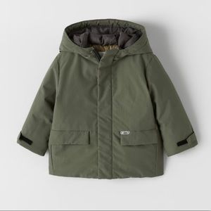 Zara Kids Lightweight Puffer Puffy Parka Coat Jacket Olive 4T - 5T